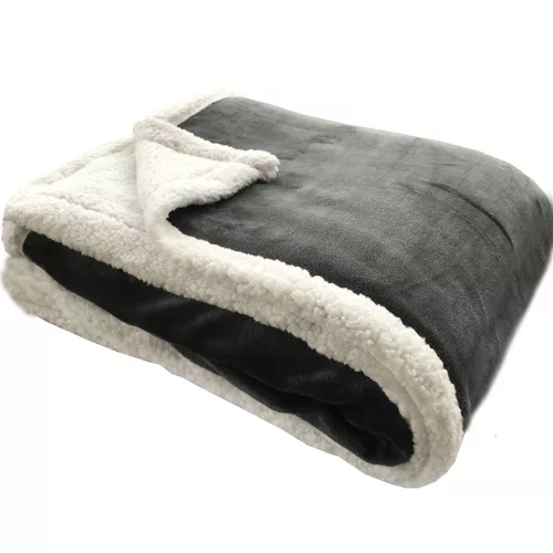 Patura reversibila din lana Sherpa Jemidi, 150 x 200 cm, Gri / Alb, Poliester, 55406.07