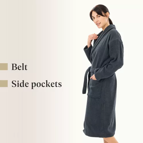 Halat de baie unisex Homelevel, M, Gri, Bumbac organic, 54845.73.2