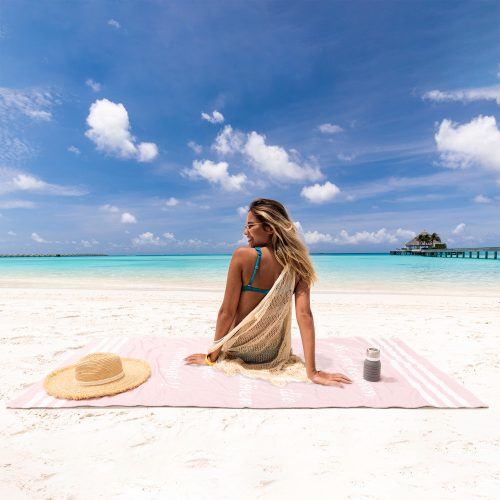 Prosop de plaja Homelevel, 90 x 180 cm, Roz / Alb, Bumbac / Poliester, 54897.01.10