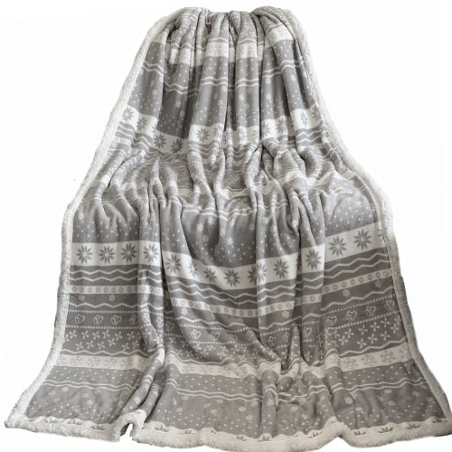 Patura reversibila din lana Sherpa Jemidi, 180 x 220 cm, Multicolor, Poliester, 55406.25.09