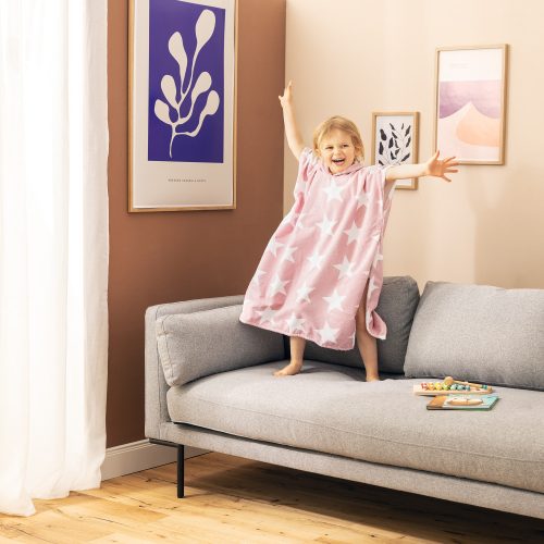 Poncho de baie pentru copii Homelevel, 1-3 ani, Roz, Bumbac organic, 54931.10.01