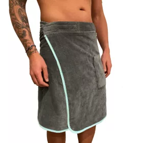   Halat de sauna pentru barbati Homelevel, Universal, Gri, Bumbac organic, 54986.73