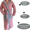 Halat de baie din tesatura Homelevel, XL, Roz / Gri, Bumbac organic, 54856.33.4