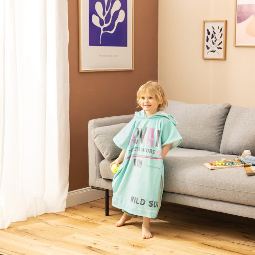 Poncho de baie pentru copii Homelevel, 8-11 ani, Multicolor, Bumbac organic, 54931.71.01