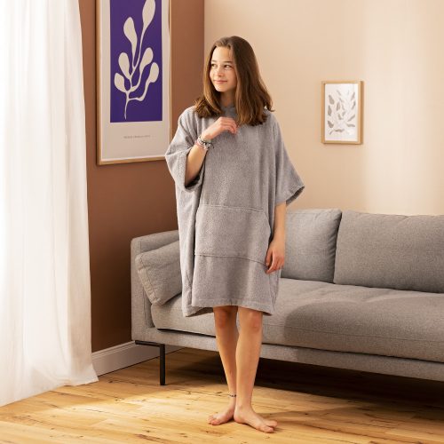 Poncho de baie pentru copii Homelevel, 10-13 ani, Gri, Bumbac organic, 54880.25.43