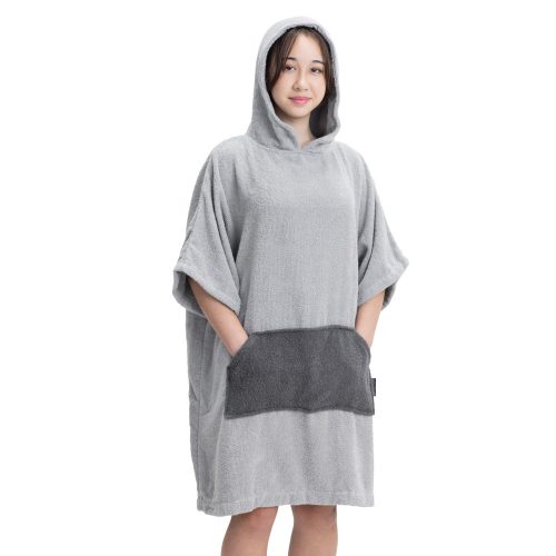 Poncho de baie pentru copii Homelevel, 10-13 ani, Gri, Bumbac organic, 54880.70.43