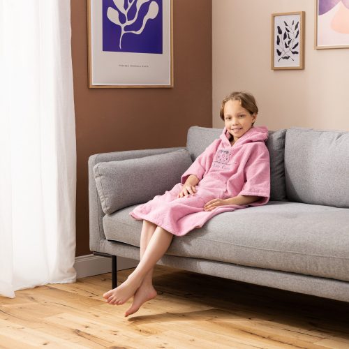 Poncho de baie pentru copii Homelevel, 6-9 ani, Roz, Bumbac organic, 54980.42