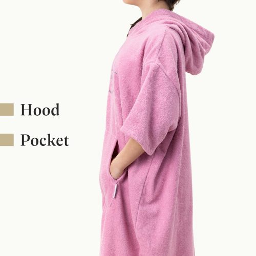 Poncho de baie pentru copii Homelevel, 10-13 ani, Roz, Bumbac organic, 54980.43