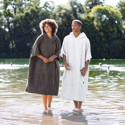 Poncho de baie unisex Homelevel, L-XL, Albastru, Bumbac organic, 54881.23.20