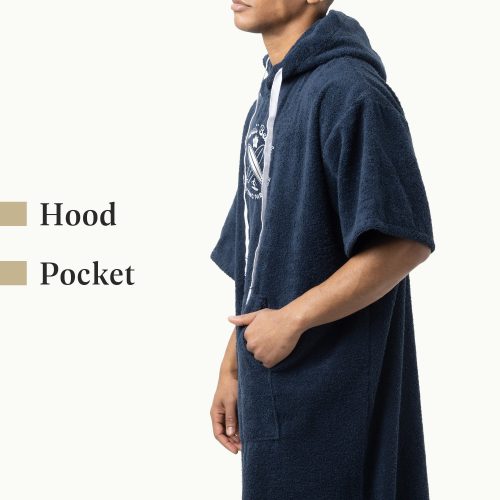 Poncho de surf unisex Homelevel, L-XL, Albastru, Bumbac organic, 54984.20