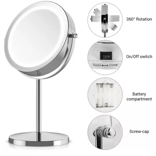 Oglinda Cosmetica cu suport, Iluminare LED, marire 5x, reglabila, 41188