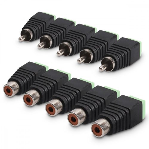 Set 5 Adaptoare audio/video cu RCA mama si tata, Kwmobile, Negru/Verde, Plastic, 42949