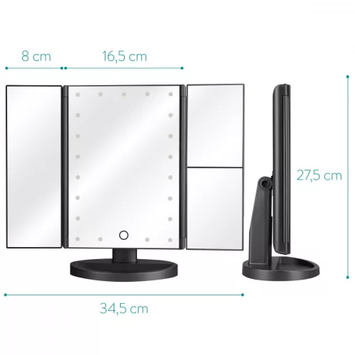 Oglinda Cosmetica cu 3 fete, Iluminare LED, marire 3x, pliabila, 43457.47