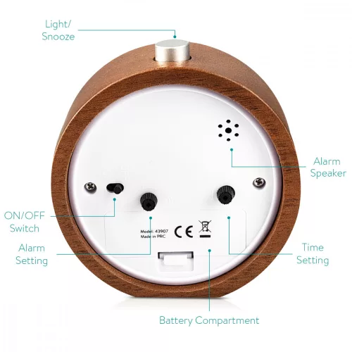 Ceas cu alarma analogic din lemn Snooze Retro, 43907