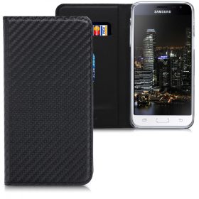   Husa pentru Samsung Galaxy J3 (2016), Piele ecologica, Negru, 45157.01