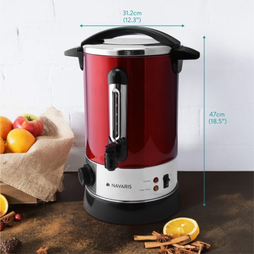 Fierbator vin fiert si apa calda Navaris, 10 L, 1650 W, distribuitor cu robinet, rosu, metal