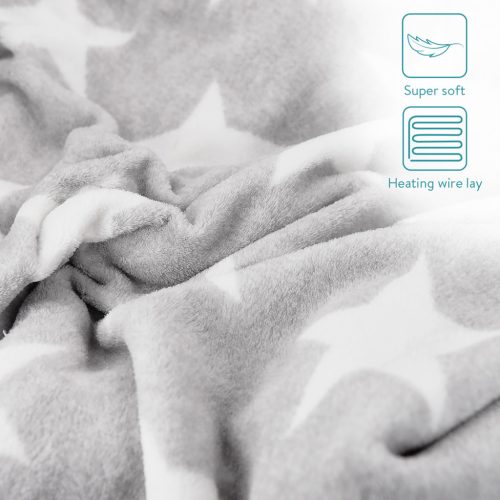 Patura electrica Navaris, 180x130 cm, model stele, material moale, gri/gri deschis, poliester