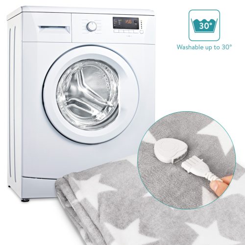 Patura electrica Navaris, 180x130 cm, model stele, material moale, gri/gri deschis, poliester