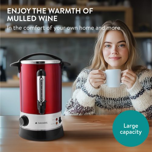 Fierbator vin fiert si apa calda Navaris, 6.8 L, 950 W, distribuitor cu robinet, rosu, metal