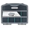 Organizator piese mici Navaris, 19x15x4 cm, separatoare reglabile, 4 cleme, transparent, plastic