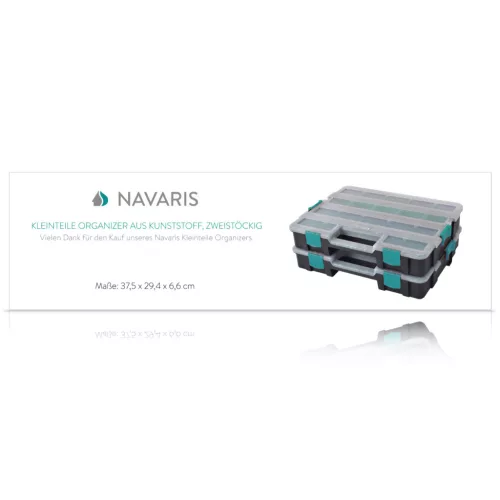 Set 2 organizatoare piese Navaris, 37.5x29x13.4 cm, separatoare reglabile, cleme, negru, plastic