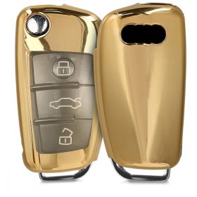   Husa Cheie Auto pentru Audi - 3 Butoane, Silicon, Gold, 44984.92