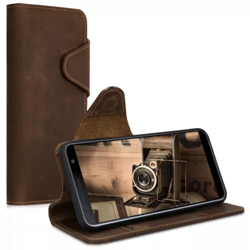 Husa pentru Samsung Galaxy J6 Plus, Piele naturala, Maro, 46604.05