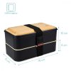 Set 2x Cutie pranz Bento Box cu tacamuri si capac din bambus, 47407.01.01
