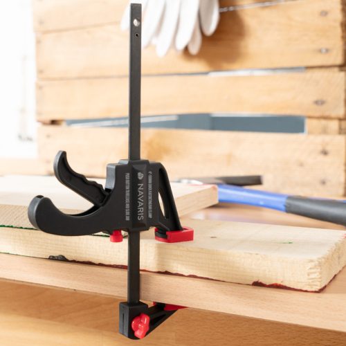 Set 2 cleme rapide Navaris, 15 cm, o mana, pentru lemn si lipire, negru, lemn/nylon/plastic/otel