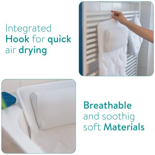 Saltea baie Navaris, 125x42 cm, perna pentru cada cu 13 ventuze antiderapante, alb, poliester