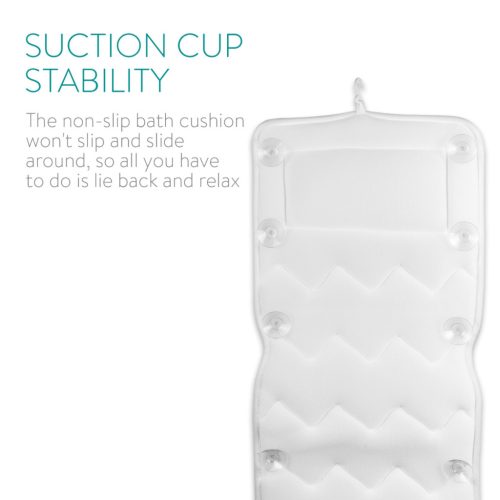 Saltea baie Navaris, 125x42 cm, perna pentru cada cu 13 ventuze antiderapante, alb, poliester