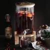 Dozator bauturi Navaris, din sticla borosilicata, 7L, robinet inox si suport din bambus, pentru bauturi calde si reci,Transparent