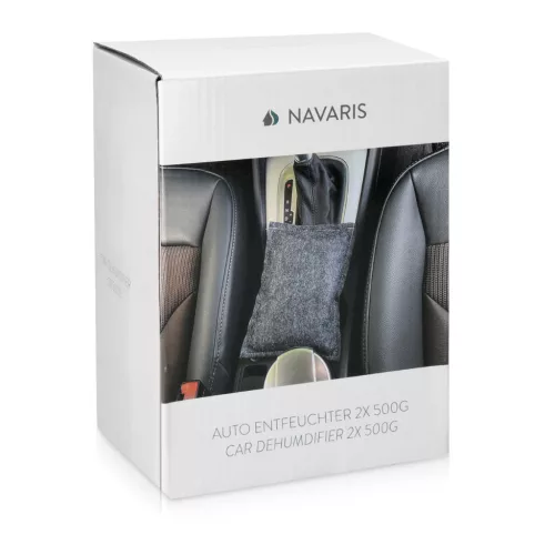 Set 2 dezumidificatoare auto Navaris, 2x500 g, reutilizabile, regenerare 80 C, gri, smectita