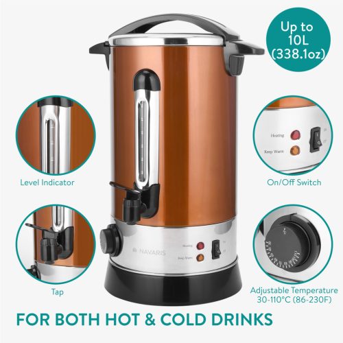 Fierbator vin fiert si apa calda Navaris, 10 L, 1650 W, serviciu bauturi, auriu, metal