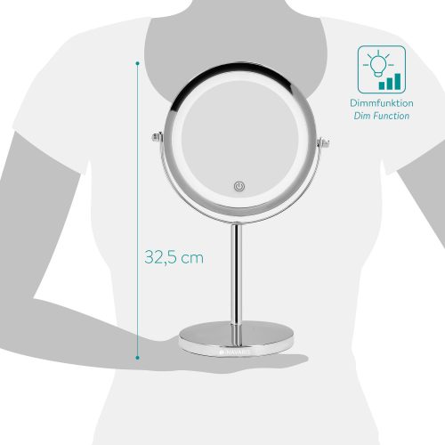 Oglinda Cosmetica cu suport, Iluminare LED, senzor tactil reglabil, marire 5x, reglabila 360 °, 48930.42