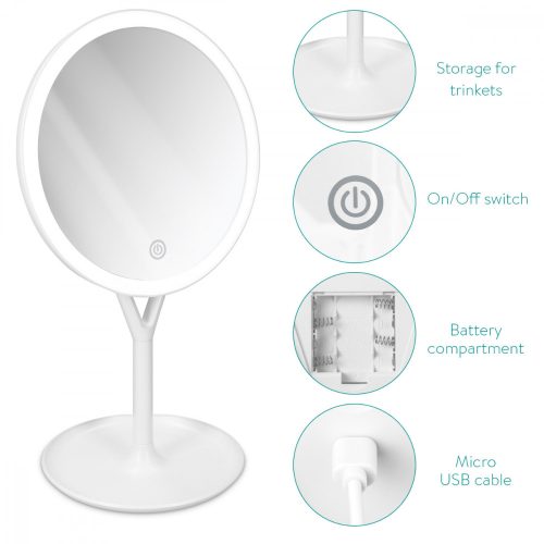 Oglinda Cosmetica cu suport Navaris, Iluminare LED, si oglinda suplimentara, marire 5x, reglabila 360 °, 48931.48