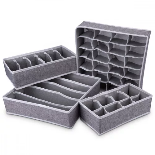 Set 4 Cutii depozitare pentru haine, gri, 49051.04
