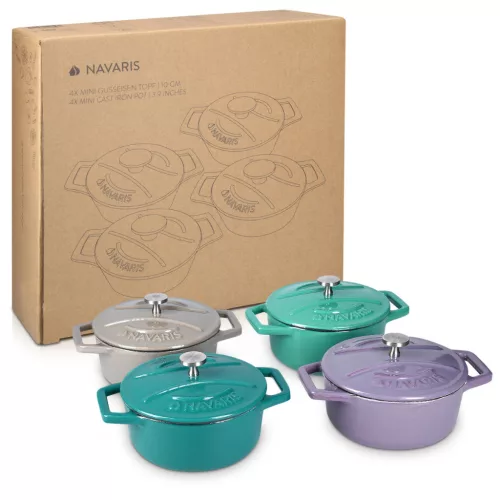 Set 4 Mini Oale din fontă Navaris, 10.5 cm, 290 ml, pentru cuptor și plită, 49079.04.01