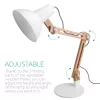 Lampa de masa Navaris, birou din lemn, 38 cm, design minimalist, alba, lumina ambientala, alb, lemn