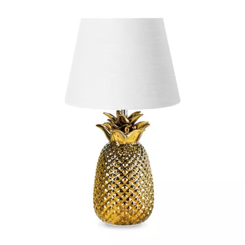 Lampa de masa Navaris, design ananas, 40 cm, gold/white, ceramica si metal, alb/auriu, ceramica/metal