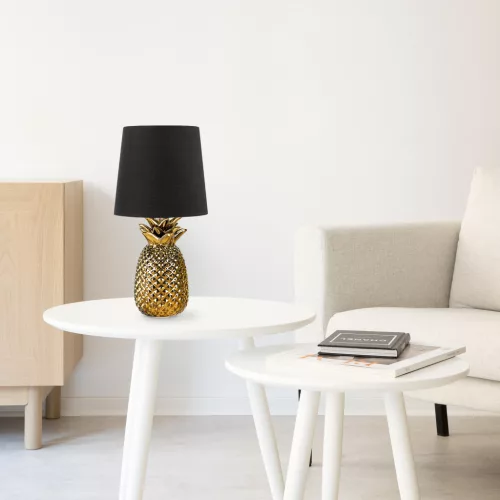 Lampa de masa Navaris, design ananas, 35 cm, gold/black, negru, sticla/ceramica/metal