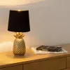 Lampa de masa Navaris, design ananas, 35 cm, gold/black, negru, sticla/ceramica/metal