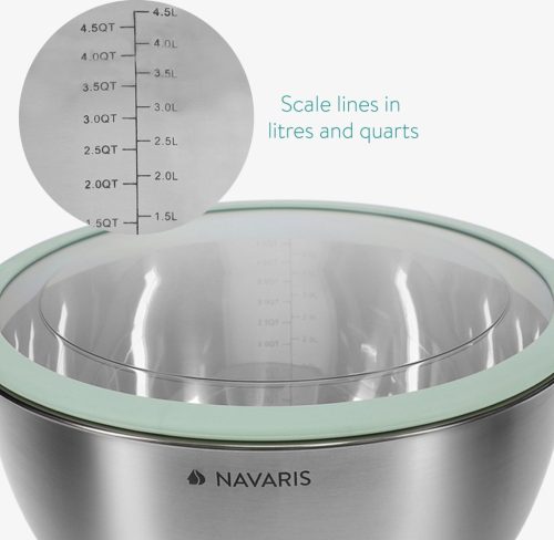 Set 3 boluri din inox cu capac, Navaris, argintiu, 3 dimensiuni, 16 cm, 20 cm, 24 cm, 49210.03.50