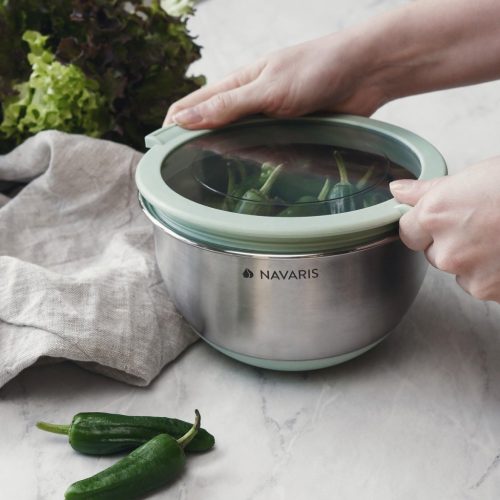 Set 3 boluri din inox cu capac, Navaris, argintiu, 3 dimensiuni, 16 cm, 20 cm, 24 cm, 49210.03.50