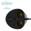 Adaptor auto cu 2 prize si 2 porturi USB Navaris, 12V - 24V, Afisaj LED, Negru, 49581.01