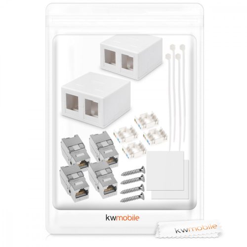 Set 2 Prize ecranate duble de retea RJ45 cu 2 mufe CAT 6A, Kwmobile, Alb, Plastic, 50454.02.02