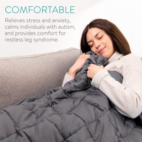 Patura grea Navaris, 135x200 cm, 8.8 kg, cu perle de sticla, gri, sticla/poliester/bumbac