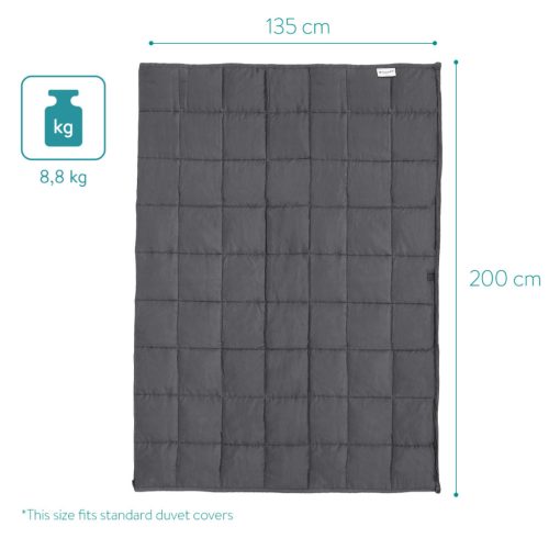 Patura grea Navaris, 135x200 cm, 8.8 kg, cu perle de sticla, gri, sticla/poliester/bumbac