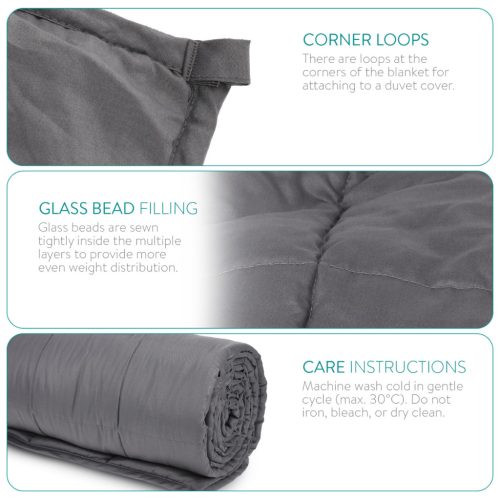 Patura grea Navaris, 135x200 cm, 8.8 kg, cu perle de sticla, gri, sticla/poliester/bumbac