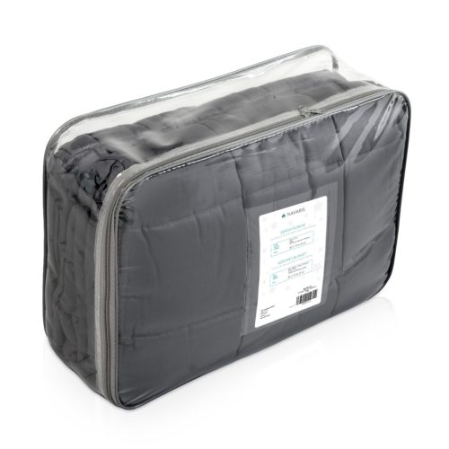 Patura grea Navaris, 135x200 cm, 8.8 kg, cu perle de sticla, gri, sticla/poliester/bumbac